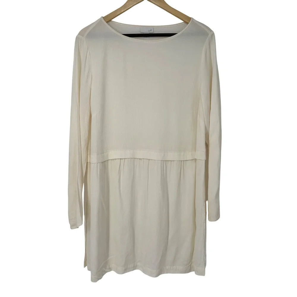 J. Jill Cream‎ Crepe Empire Waist Oversized Tunic Top M Minimal Lagenlook Slits